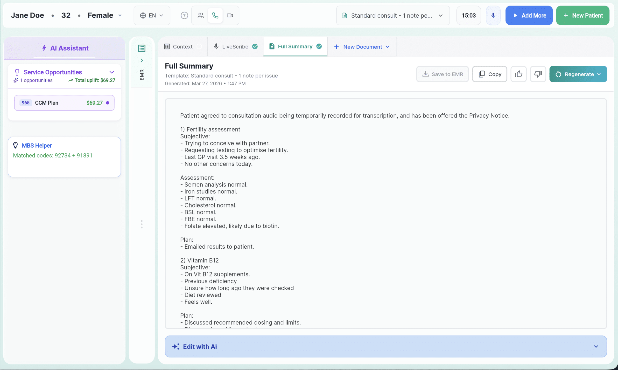 mAIscribe clinical efficiency suite
